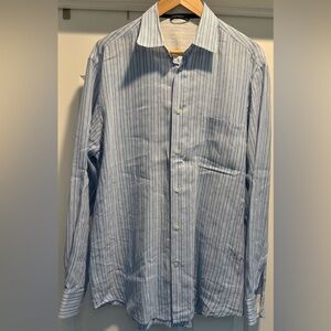 EUC ⚡️ Zegna Sport Men’s L Blue White Stripe Linen Cotton Button Down Shirt